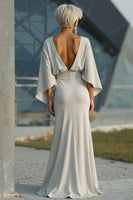 Load image into Gallery viewer, Silver Satin Mermaid Long Mother of the Bride Dress with Sleeves