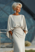 Load image into Gallery viewer, Silver Satin Mermaid Long Mother of the Bride Dress with Sleeves