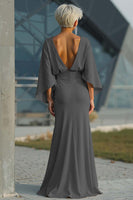 Load image into Gallery viewer, Silver Satin Mermaid Long Mother of the Bride Dress with Sleeves