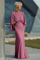 Load image into Gallery viewer, Navy Satin Mermaid Long Mother of the Bride Dress with Sleeves