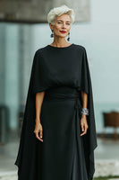 Load image into Gallery viewer, Black Round Neck Long Mother of the Bride Dress with Cape