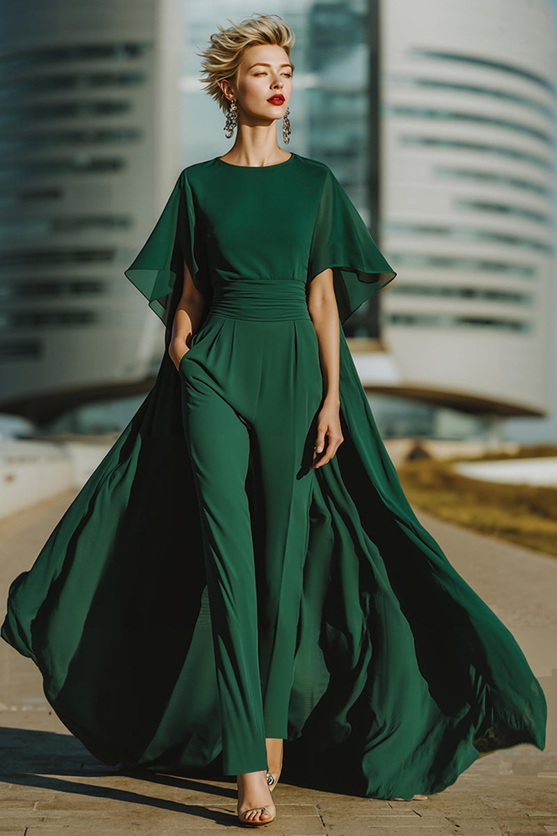 Load image into Gallery viewer, Dark Green Long Mother of the Bride Pantsuits with Cape