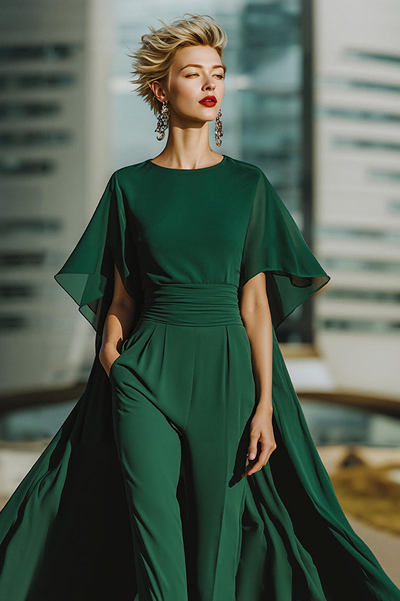 Load image into Gallery viewer, Dark Green Long Mother of the Bride Pantsuits with Cape