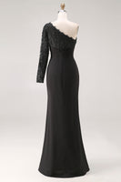 Load image into Gallery viewer, Black One Shoulder Long Mermaid Mother of the Bride Dress with Lace