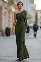 Load image into Gallery viewer, Black One Shoulder Long Mermaid Mother of the Bride Dress with Lace