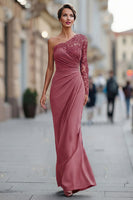 Load image into Gallery viewer, Black One Shoulder Long Mermaid Mother of the Bride Dress with Lace