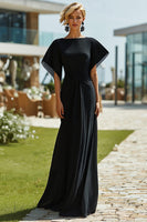 Load image into Gallery viewer, Black Bateau Neck Sheath Long Mother of the Bride Dress