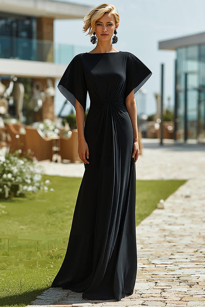 Black Bateau Neck Sheath Long Mother of the Bride Dress