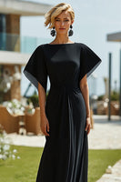 Load image into Gallery viewer, Black Bateau Neck Sheath Long Mother of the Bride Dress