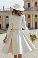 Load image into Gallery viewer, Ivory Satin 2 Piece Boat Neck Midi Wedding Dress with Jacket