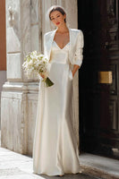 Load image into Gallery viewer, Ivory 2 Piece Sheath V Neck Satin Floor Length Wedding Dress with Jacket