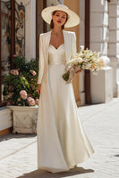Load image into Gallery viewer, Ivory Satin 2 Piece Corset A Line Floor Length Wedding Dress with Jacket