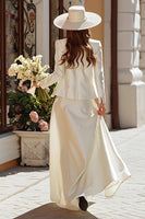 Load image into Gallery viewer, Ivory Satin 2 Piece Corset A Line Floor Length Wedding Dress with Jacket