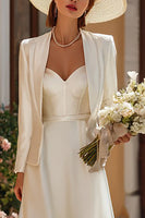 Load image into Gallery viewer, Ivory Satin 2 Piece Corset A Line Floor Length Wedding Dress with Jacket