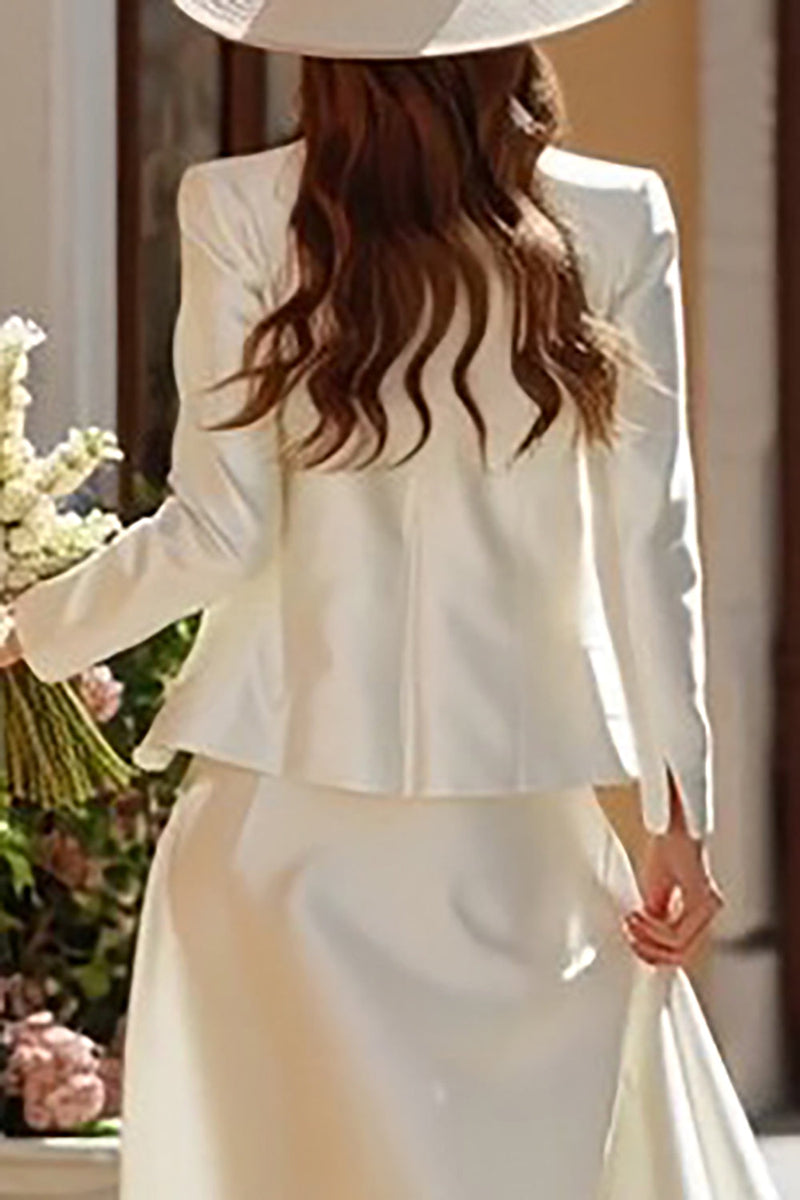 Load image into Gallery viewer, Ivory Satin 2 Piece Corset A Line Floor Length Wedding Dress with Jacket