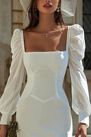 Load image into Gallery viewer, Ivory Bodycon Square Neck Short Wedding Dress with Sleeves