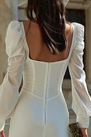 Load image into Gallery viewer, Ivory Bodycon Square Neck Short Wedding Dress with Sleeves