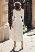 Load image into Gallery viewer, Ivory Bateau Neck Satin A Line Midi Wedding Dress