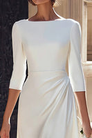 Load image into Gallery viewer, Ivory Bateau Neck Satin A Line Midi Wedding Dress