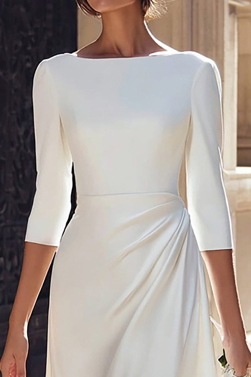 Load image into Gallery viewer, Ivory Bateau Neck Satin A Line Midi Wedding Dress