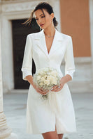 Load image into Gallery viewer, Ivory Notched Lapel Satin Short Blazer Wedding Dress with Sleeves