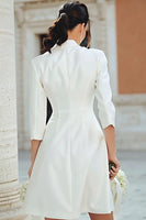 Load image into Gallery viewer, Ivory Notched Lapel Satin Short Blazer Wedding Dress with Sleeves