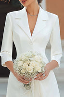 Load image into Gallery viewer, Ivory Notched Lapel Satin Short Blazer Wedding Dress with Sleeves