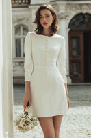 Load image into Gallery viewer, Ivory Boat Neck Short Bodycon Wedding Dress with Buttons