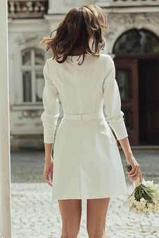 Ivory Boat Neck Short Bodycon Wedding Dress with Buttons