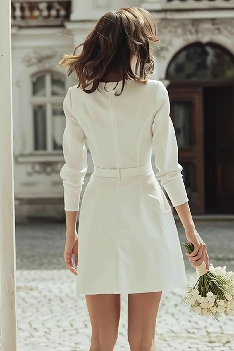Load image into Gallery viewer, Ivory Boat Neck Short Bodycon Wedding Dress with Buttons