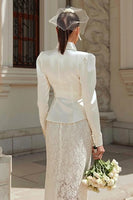 Load image into Gallery viewer, Ivory 2 Piece Shawl Lapel Satin Midi Wedding Outfits with Buttons
