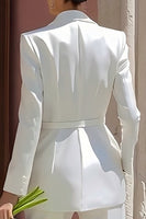 Load image into Gallery viewer, Ivory Notched Lapel Satin Long Blazer Wedding Pant Suits with Belt
