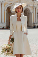 Load image into Gallery viewer, Ivory Satin A Line 2 Piece Short Wedding Dress with Jacket