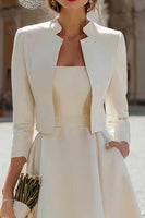 Load image into Gallery viewer, Ivory Satin A Line 2 Piece Short Wedding Dress with Jacket