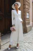 Load image into Gallery viewer, Peak 2 Piece Lapel Ivory Long Blazer Wedding Pant Suits with Sleeves