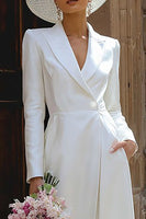 Load image into Gallery viewer, Peak 2 Piece Lapel Ivory Long Blazer Wedding Pant Suits with Sleeves