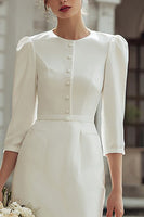 Load image into Gallery viewer, Ivory Bodycon Round Neck Midi Wedding Dress with Buttons