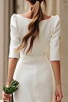 Load image into Gallery viewer, Ivory Bodycon Boat Neck Midi Wedding Dress with Sleeves