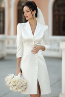 Load image into Gallery viewer, Ivory Notched Lapel A Line Satin Midi Blazer Wedding Dress