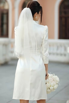 Ivory Notched Lapel A Line Satin Midi Blazer Wedding Dress