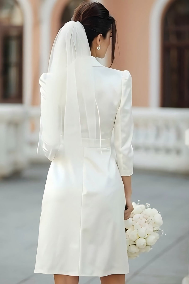 Load image into Gallery viewer, Ivory Notched Lapel A Line Satin Midi Blazer Wedding Dress