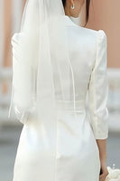Load image into Gallery viewer, Ivory Notched Lapel A Line Satin Midi Blazer Wedding Dress