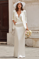 Load image into Gallery viewer, Ivory V Neck 2 Piece Sheath Satin Floor Length Wedding Dress with Blazer