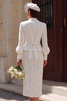 Load image into Gallery viewer, Ivory 2 Piece Notched Lapel Midi Bodycon Wedding Outfits with Sleeves
