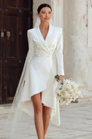 Load image into Gallery viewer, Ivory High Low Shawl Lapel Blazer Wedding Dress