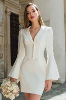 Load image into Gallery viewer, Ivory Bodycon Notched Lapel Short Blazer Wedding Dress with Sleeves