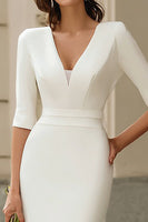Load image into Gallery viewer, Simple Ivory Bodycon V-Neck Midi Wedding Dress