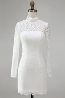 Load image into Gallery viewer, Vintage Ivory Lace High Neck Bodycon Short Wedding Dress with Sleeves