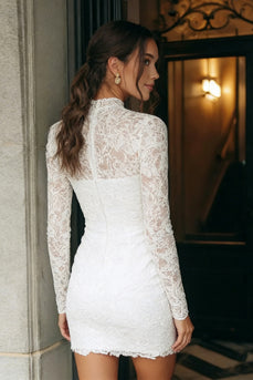 Vintage Ivory Lace High Neck Bodycon Short Wedding Dress with Sleeves