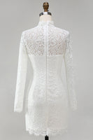 Load image into Gallery viewer, Vintage Ivory Lace High Neck Bodycon Short Wedding Dress with Sleeves